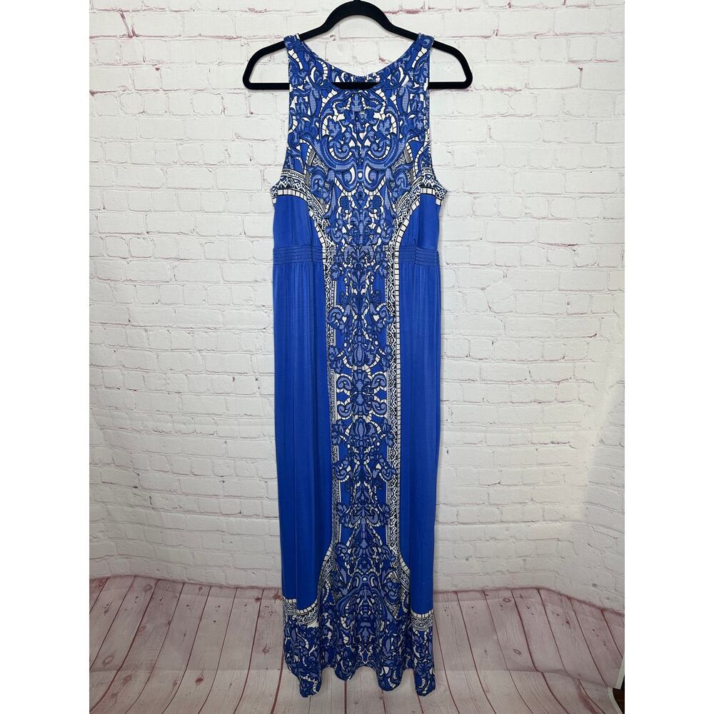 Soma Blue White Sleeveless Maxi Dress Womens XL Resort Greece Vacation
